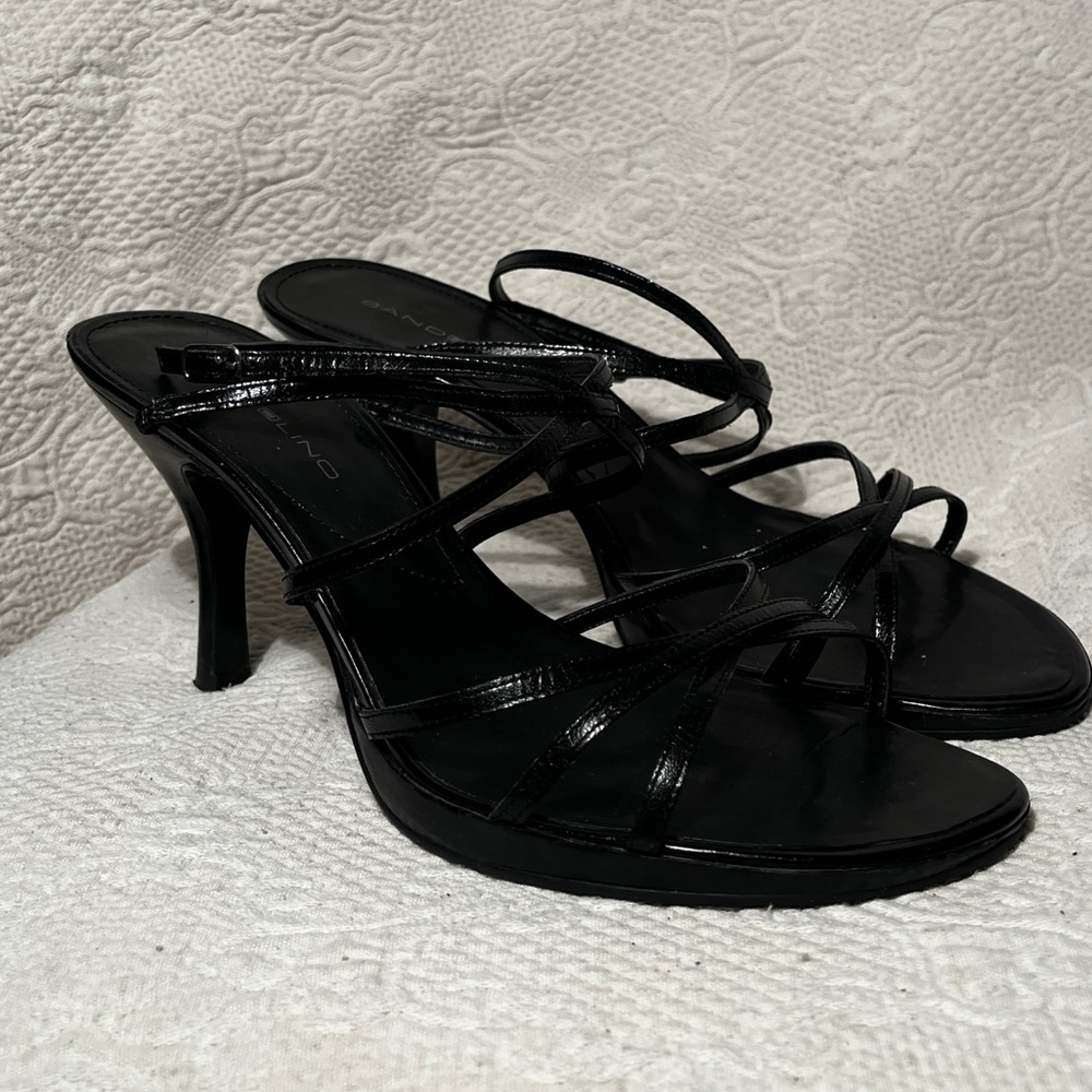 Bandolino black leather Strappy High Heel Sandals Ankle Strap